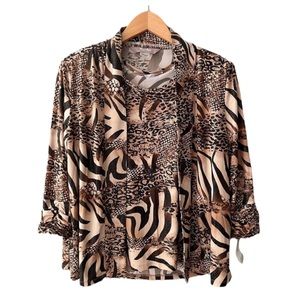TANJAY Women's Animal Print Tank Top With Cardigan Jacket Set Size S Petite PS